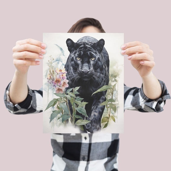 Watercolor Black Jaguar Wall Art Print Unframed - Majestic Jungle Elegance - Picture 4 of 7